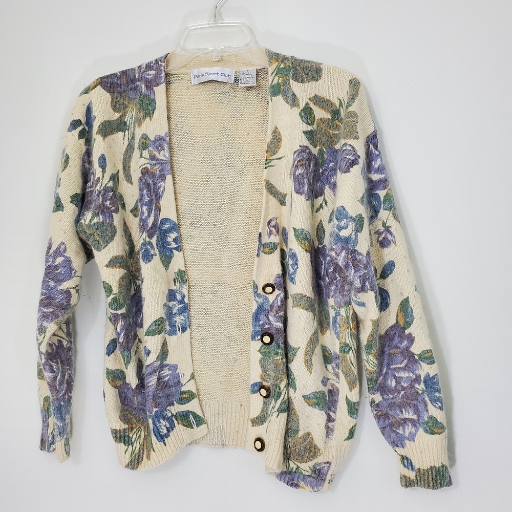 Paris Sport Club Floral Silk/Angora Sweater, Size Large